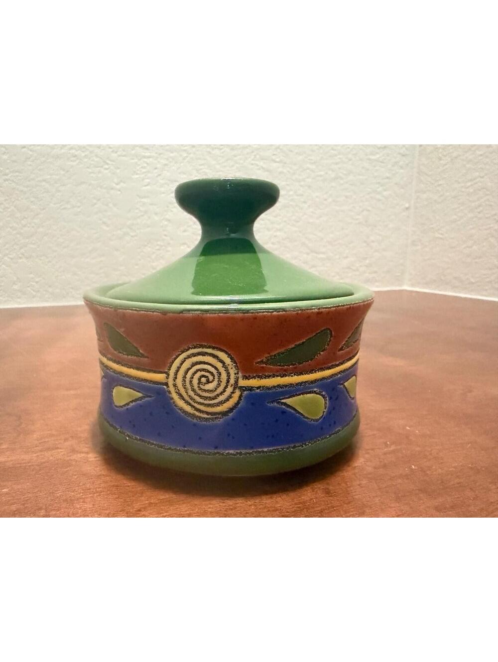 Artesa Hand Painted Sugar Bowl with Lid Windflower Made In Equador